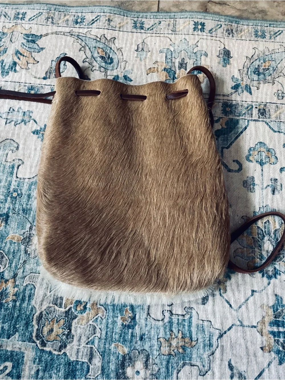 Brown & White Haircalf Drawstring Hobo Bag